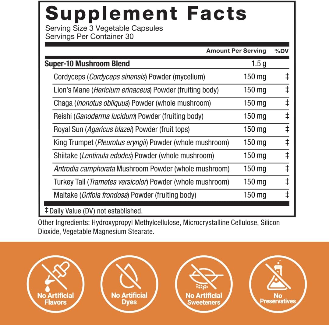 Force Factor Modern Mushrooms Capsules - Energy, Focus, & Immunity Support - 90 Vegetable Capsules