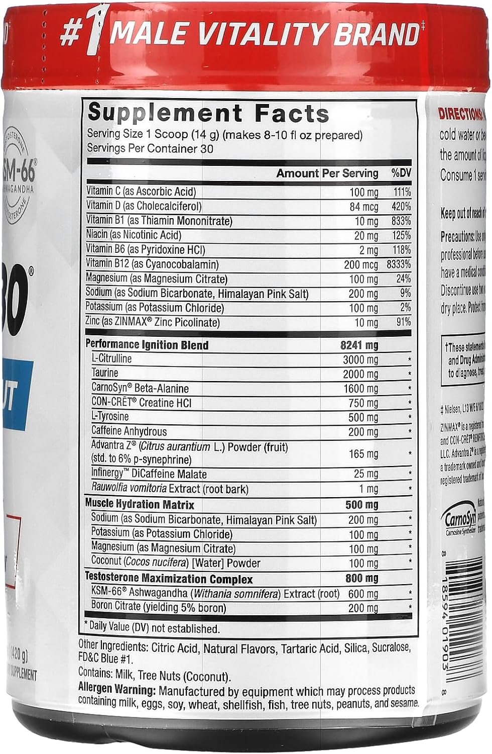 FORCE FACTOR Test X180 Pre-Workout Powder: Boost Focus, Endurance, & Muscle Strength with Nitric Oxide & Energy Supplement - Blue Raspberry, 30 Servings