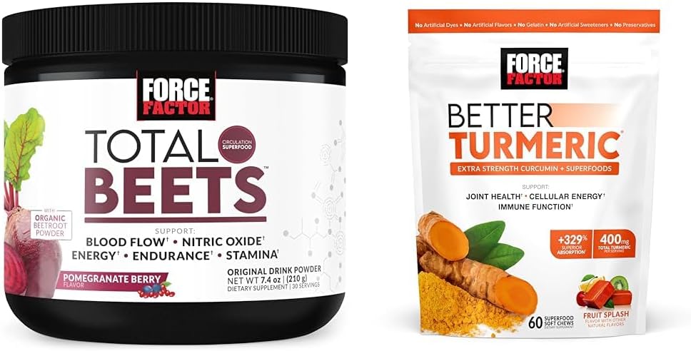 Force Factor Total Beets Nitric Oxide Powder with Turmeric Curcumin for Circulation and Joint Support