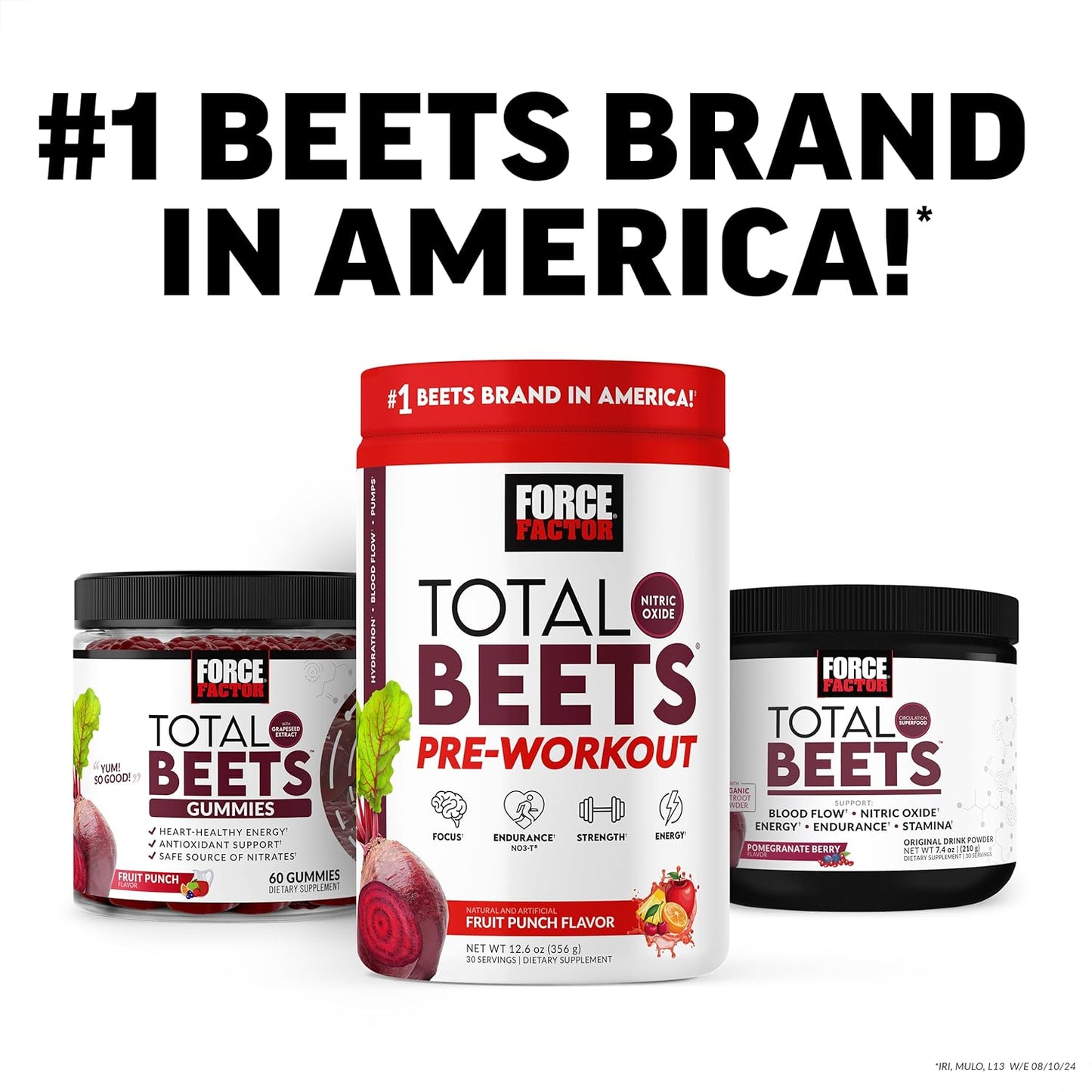 FORCE FACTOR Total Beets Pre-Workout Powder - Boost Energy, Endurance, Strength - Nitric Oxide Supplement with Beet Root Powder - Fruit Punch - 30 Servings