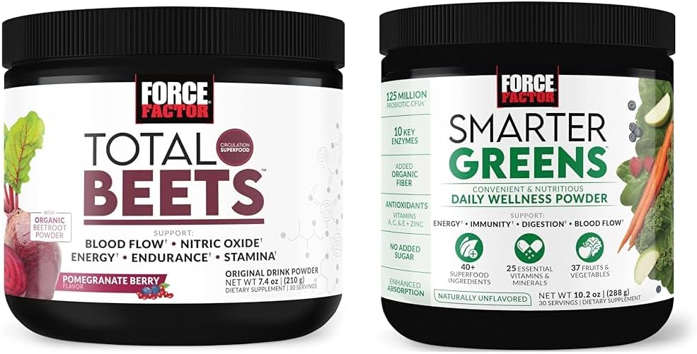 Force Factor Total Beets & Smarter Greens Superfood Powder for Energy, Immunity, and Circulation Boost