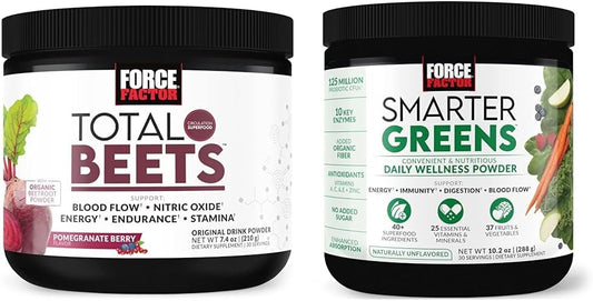 Force Factor Total Beets & Smarter Greens Superfood Powder for Energy, Immunity, and Circulation Boost