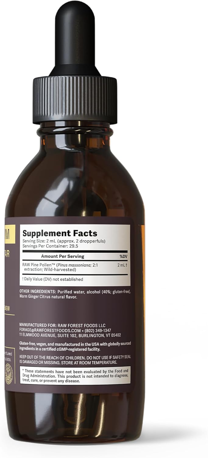 Forest Aurum Pine Pollen Nectar Tincture - 2:1 Dual-Stage Extract - Pure Pine Pollen Tincture - 2 oz Bottle