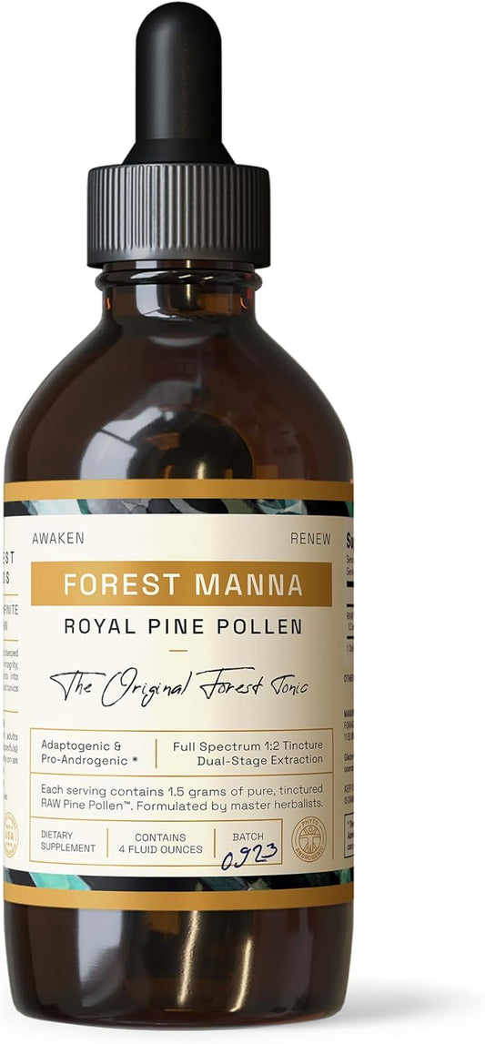 Forest Manna Royal Pine Pollen Tincture - 1:2 Dual-Stage Extraction - 4oz Bottle of Pure RAW Pine Pollen Tincture