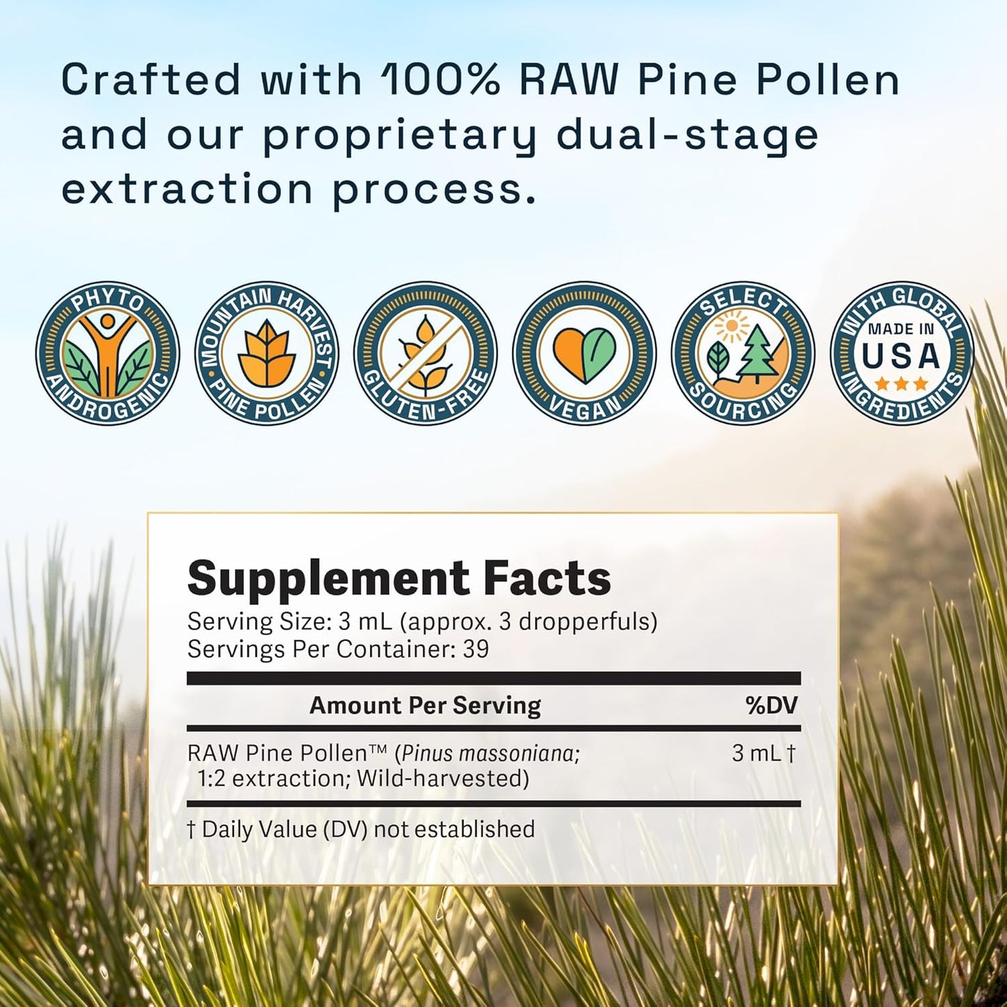 Forest Manna Royal Pine Pollen Tincture - 1:2 Dual-Stage Extraction - 4oz Bottle of Pure RAW Pine Pollen Tincture