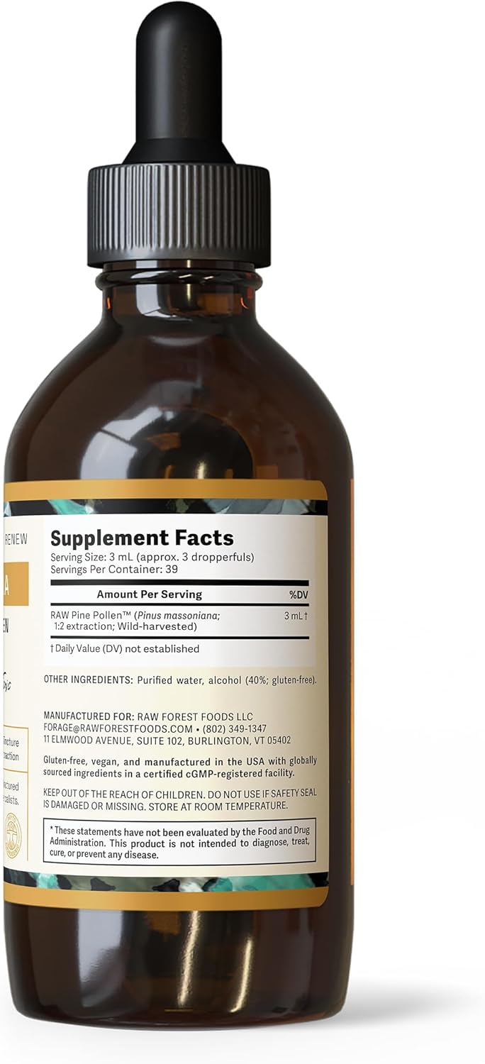 Forest Manna Royal Pine Pollen Tincture - 1:2 Dual-Stage Extraction - 4oz Bottle of Pure RAW Pine Pollen Tincture