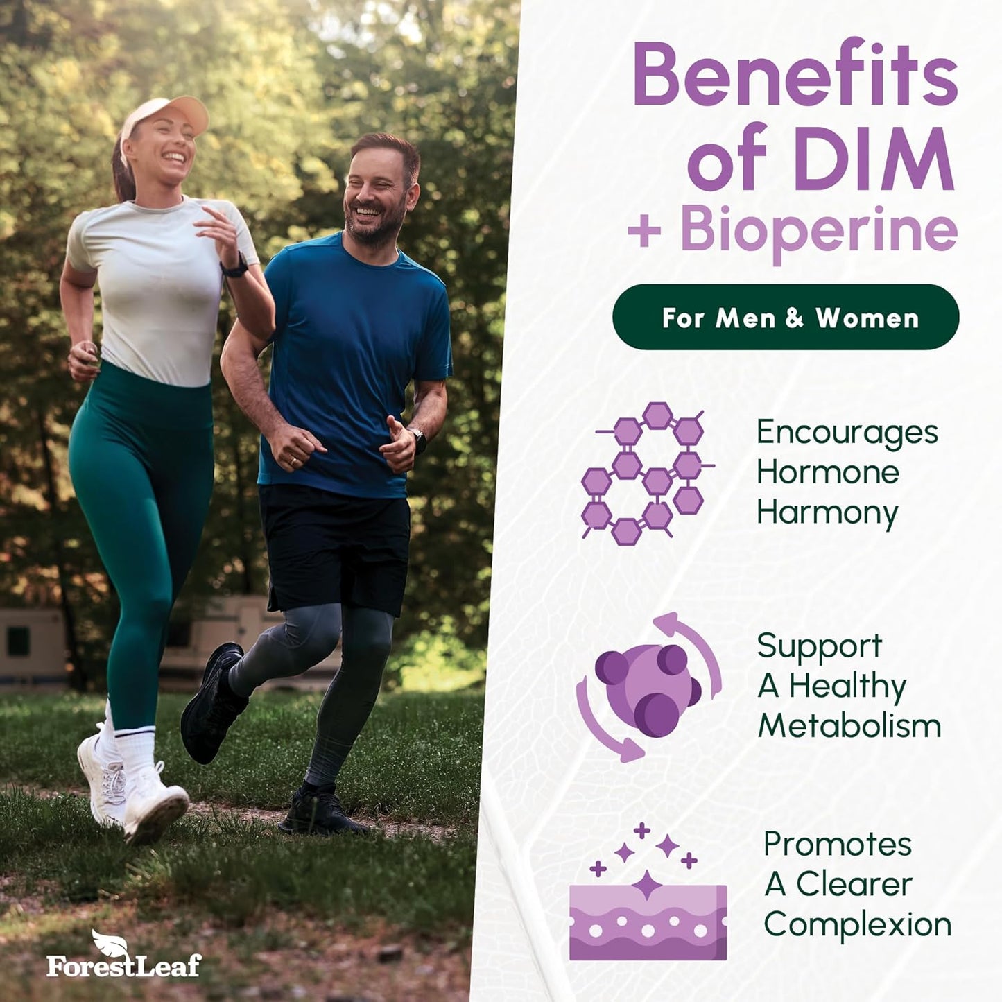 ForestLeaf DIM 300mg Capsules with BioPerine - Diindolylmethane for Metabolism Balance, Detox, Menopause Relief - High Absorption Supplement for Women & Men (90 Capsules)