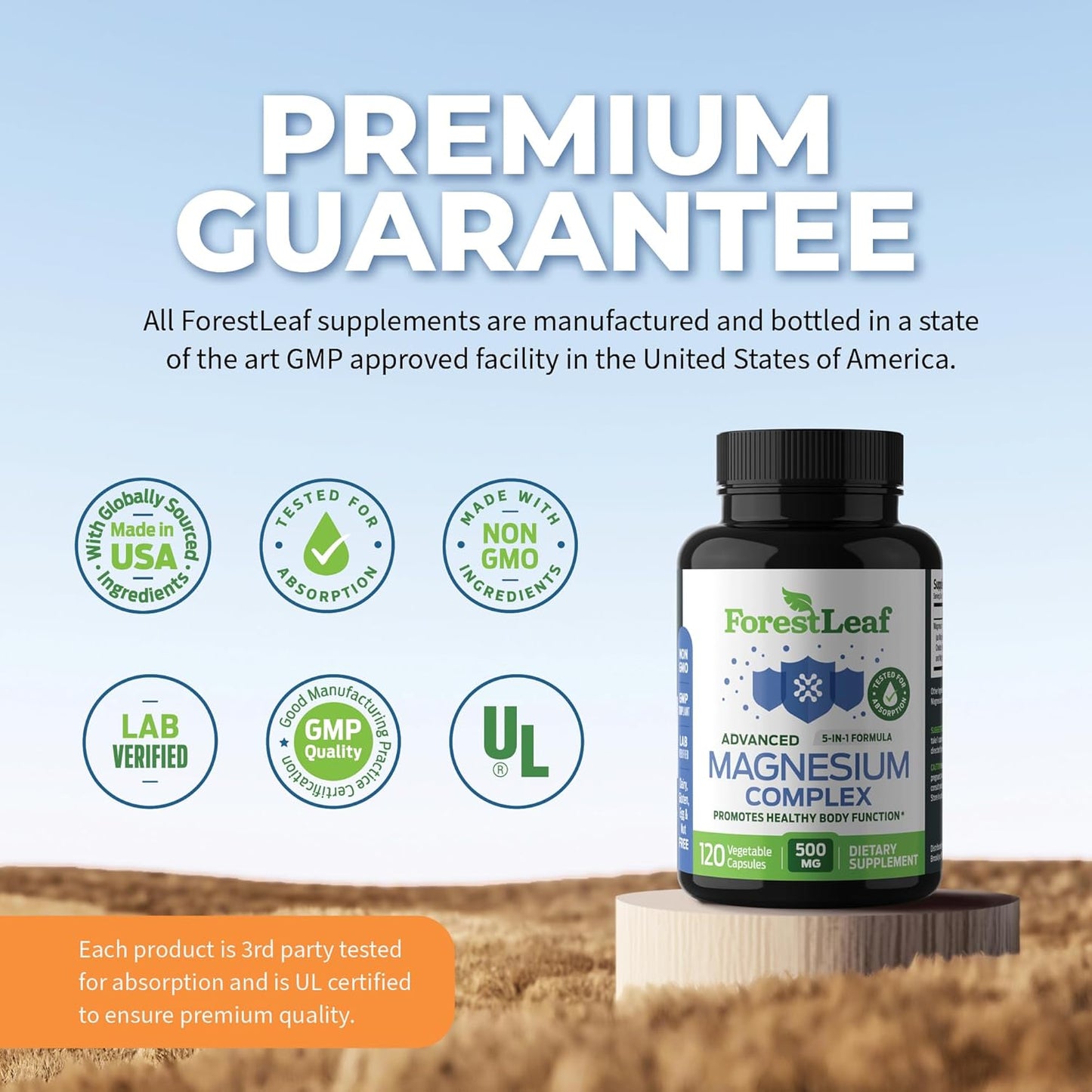 ForestLeaf Magnesium Complex 500mg Capsules for Sleep and Constipation Support - 120 Count Magnesium Supplement for Women