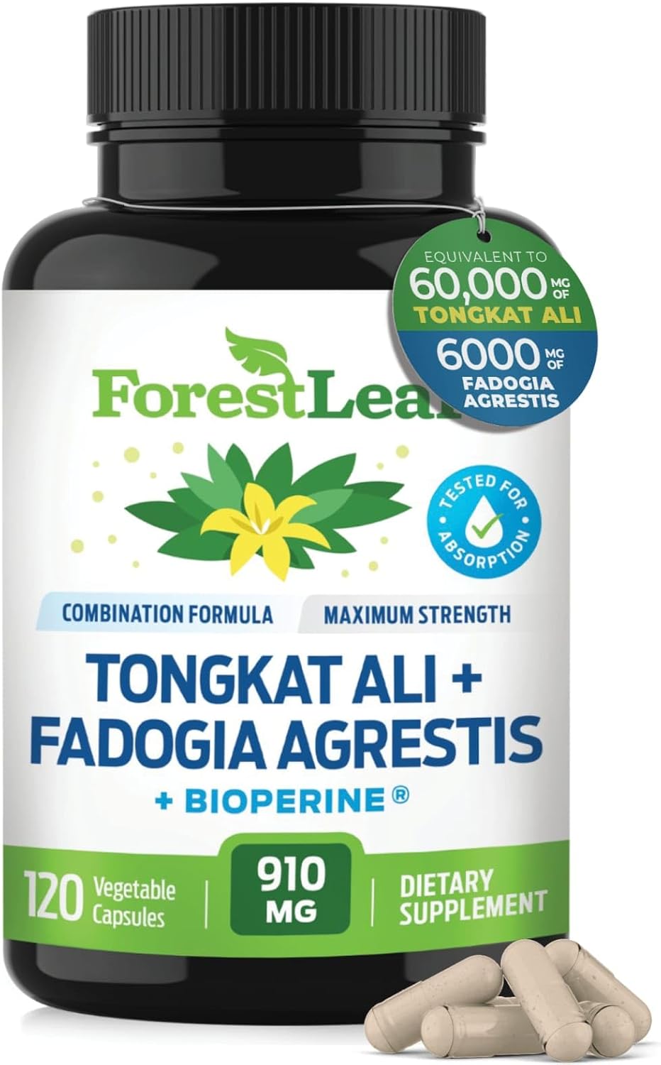 ForestLeaf Maximum Strength Tongkat Ali & Fadogia Agrestis Extract with BioPerine - 300g Longjack Tongkat Ali Capsules for Test, Muscle, and Strength Support
