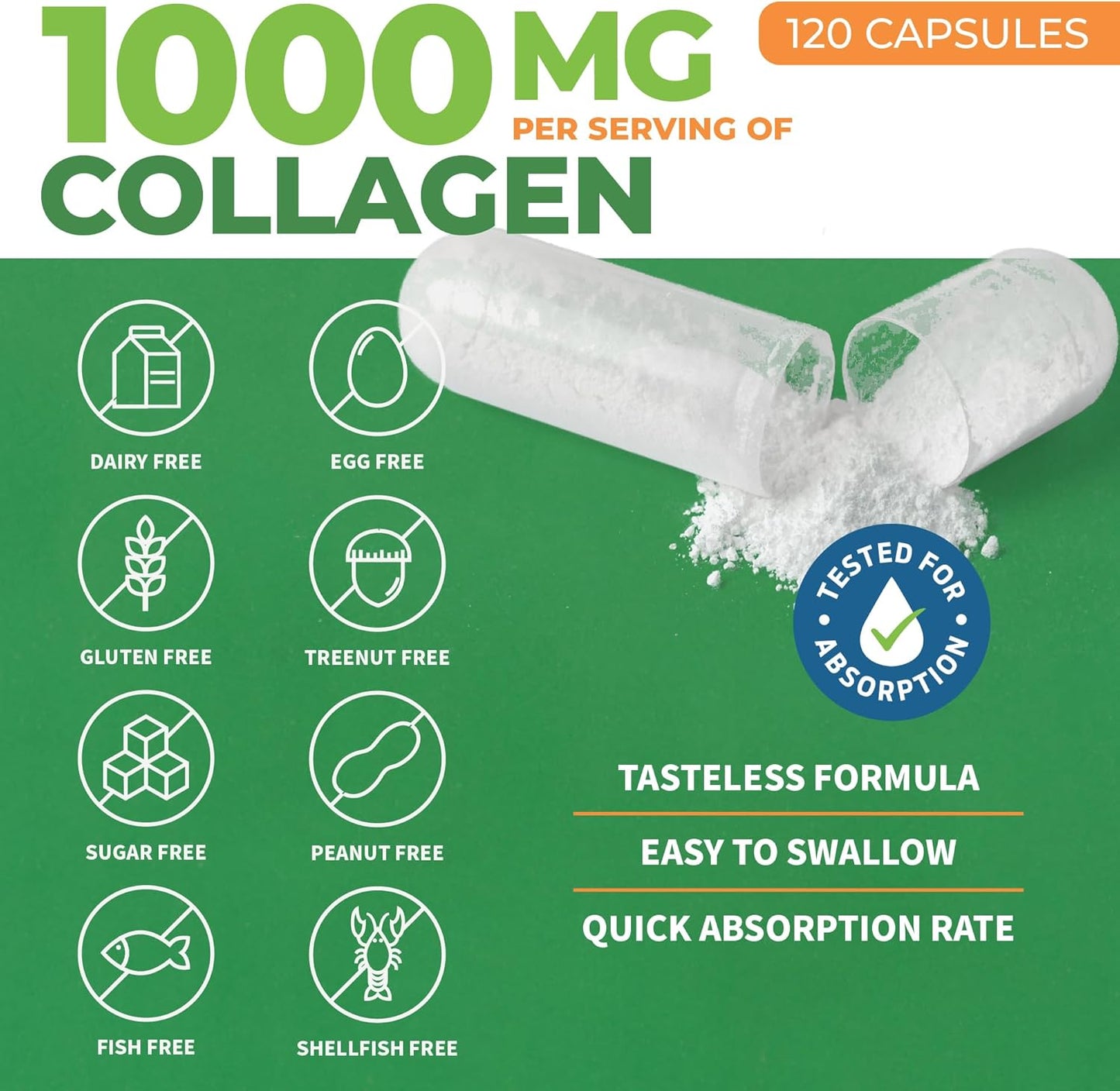 ForestLeaf Multi Collagen Pills with Hyaluronic Acid & Vitamin C - Hydrolyzed Capsules for Skin, Wrinkles - 120 Caps - Men & Women