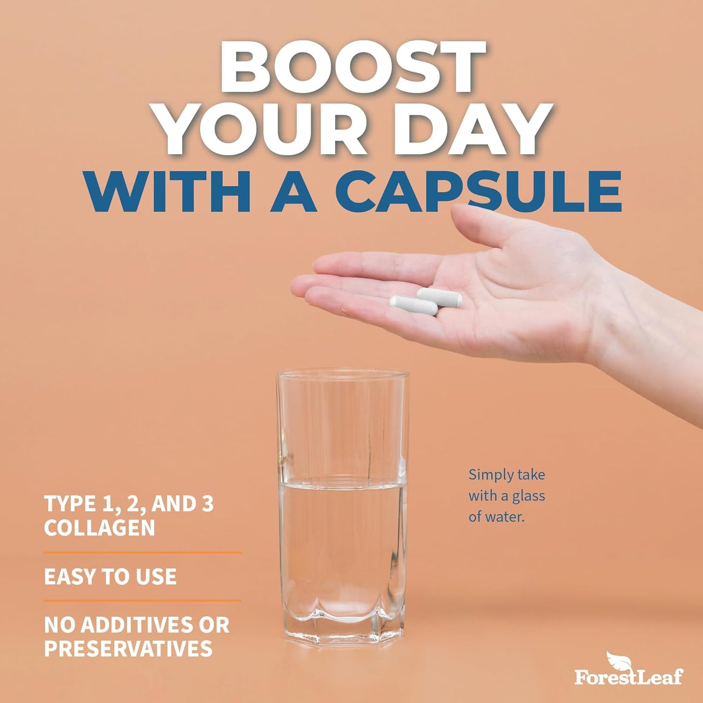 ForestLeaf Multi Collagen Pills with Hyaluronic Acid & Vitamin C - Hydrolyzed Capsules for Skin, Wrinkles - 120 Caps - Men & Women