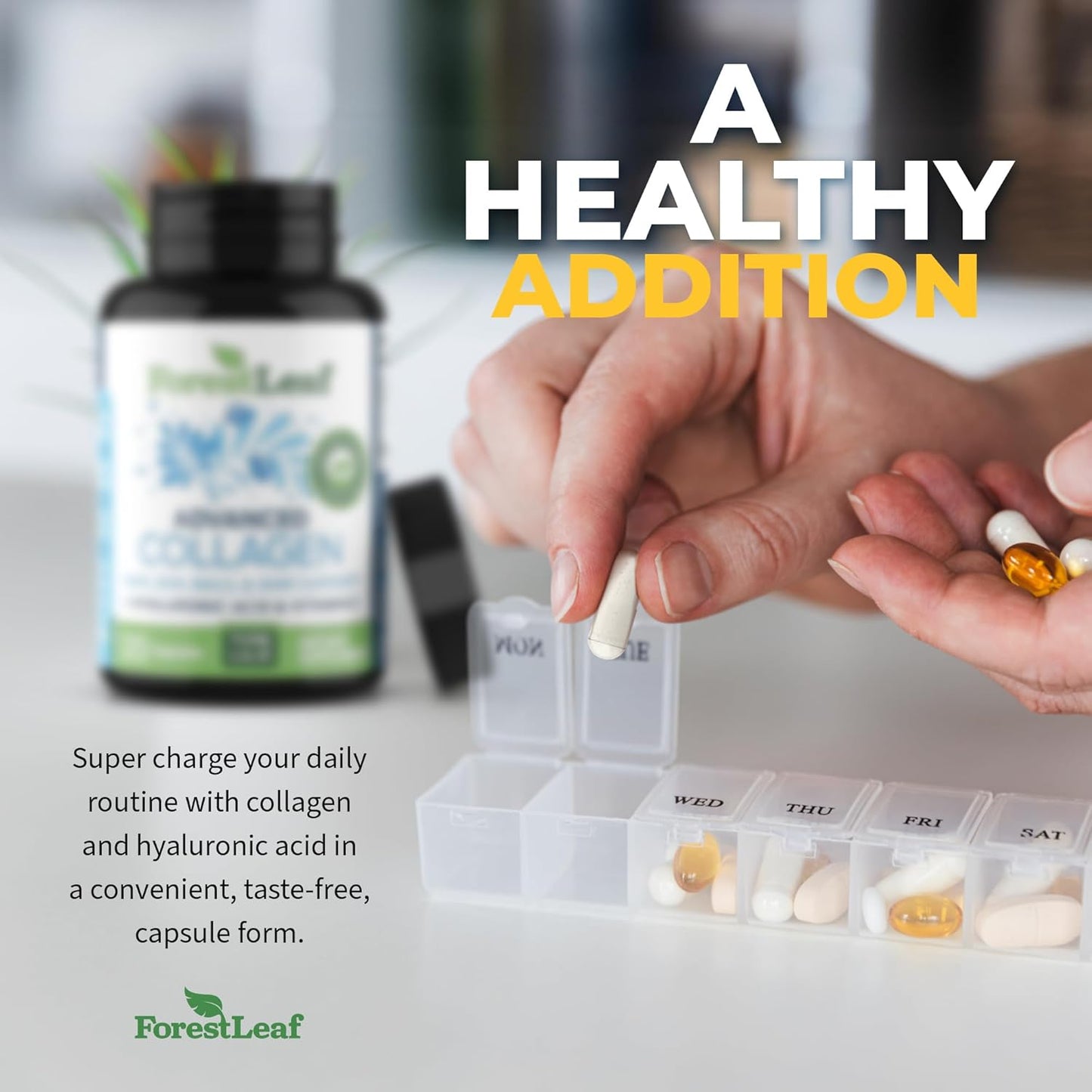 ForestLeaf Multi Collagen Pills with Hyaluronic Acid & Vitamin C - Hydrolyzed Capsules for Skin, Wrinkles - 120 Caps - Men & Women
