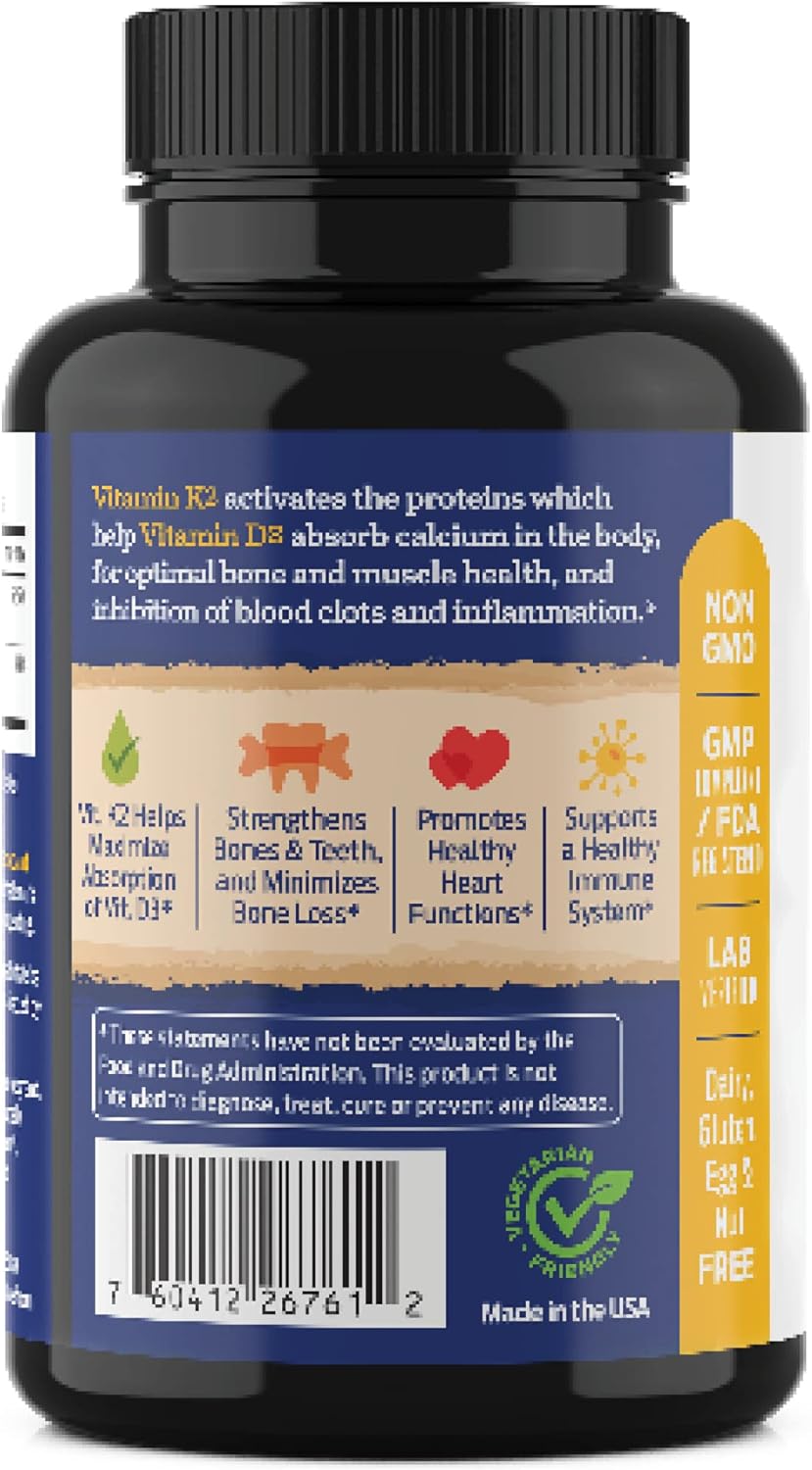 ForestLeaf Vitamin D3 + K2 (MK7) Supplement - High Absorption Formula for Bone, Heart, and Immune Health - 60 Veggie Capsules