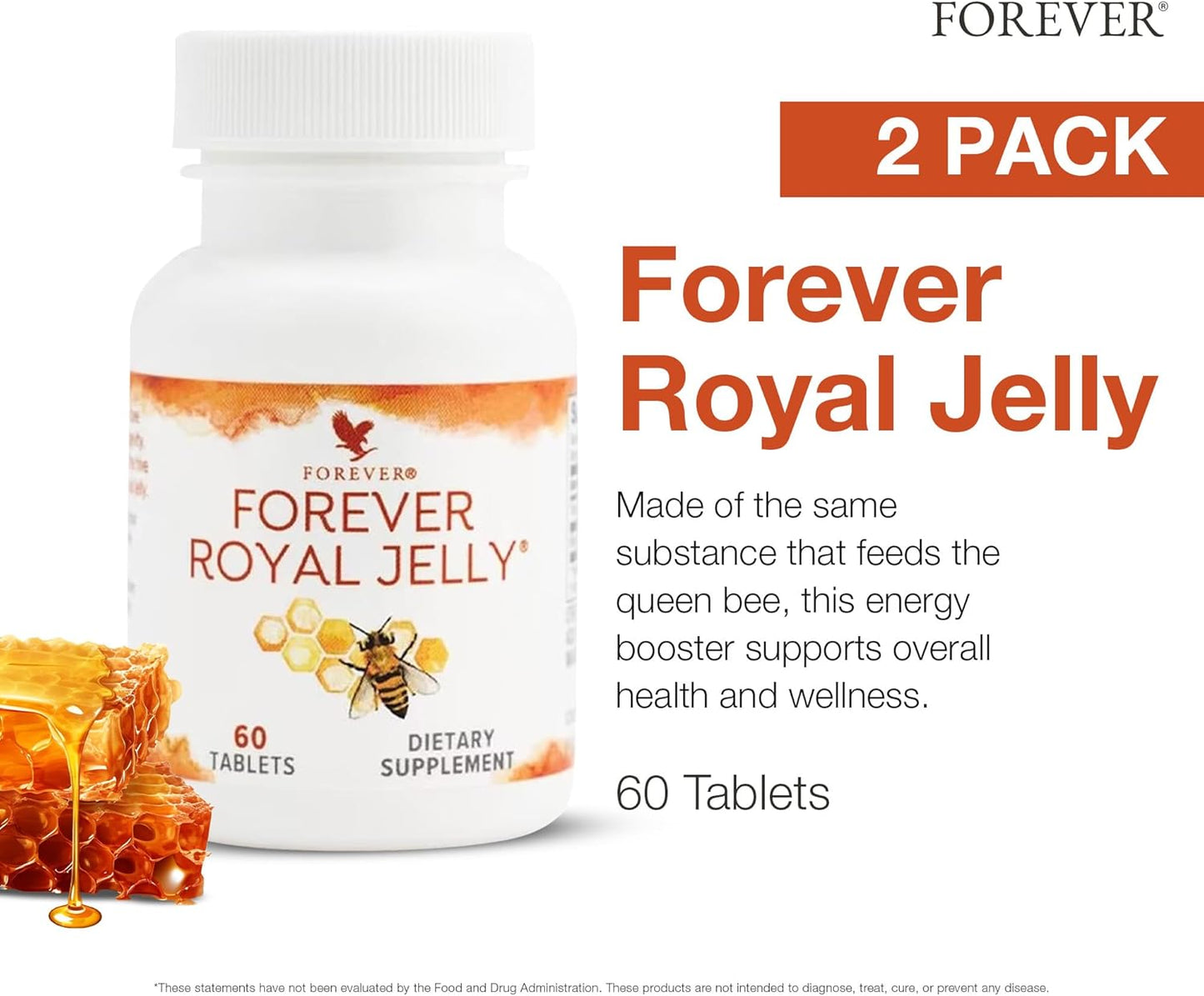 Forever Living - Royal Jelly Supplement for Energy and Vitality - Vegetarian and Gluten-Free - 2 Bottles