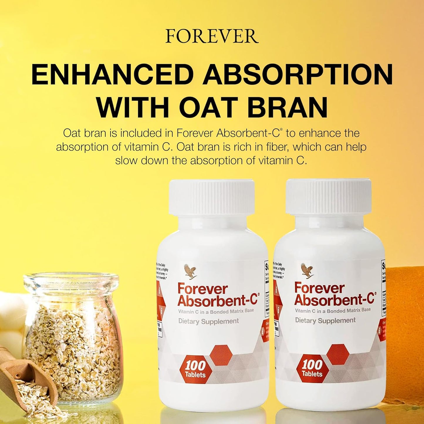 Forever Living Absorbent-C Chewable Tablets - Orange Honey Flavor with Oat Bran - Vitamin C for Immune Support & Skin Health - 200 Tablets