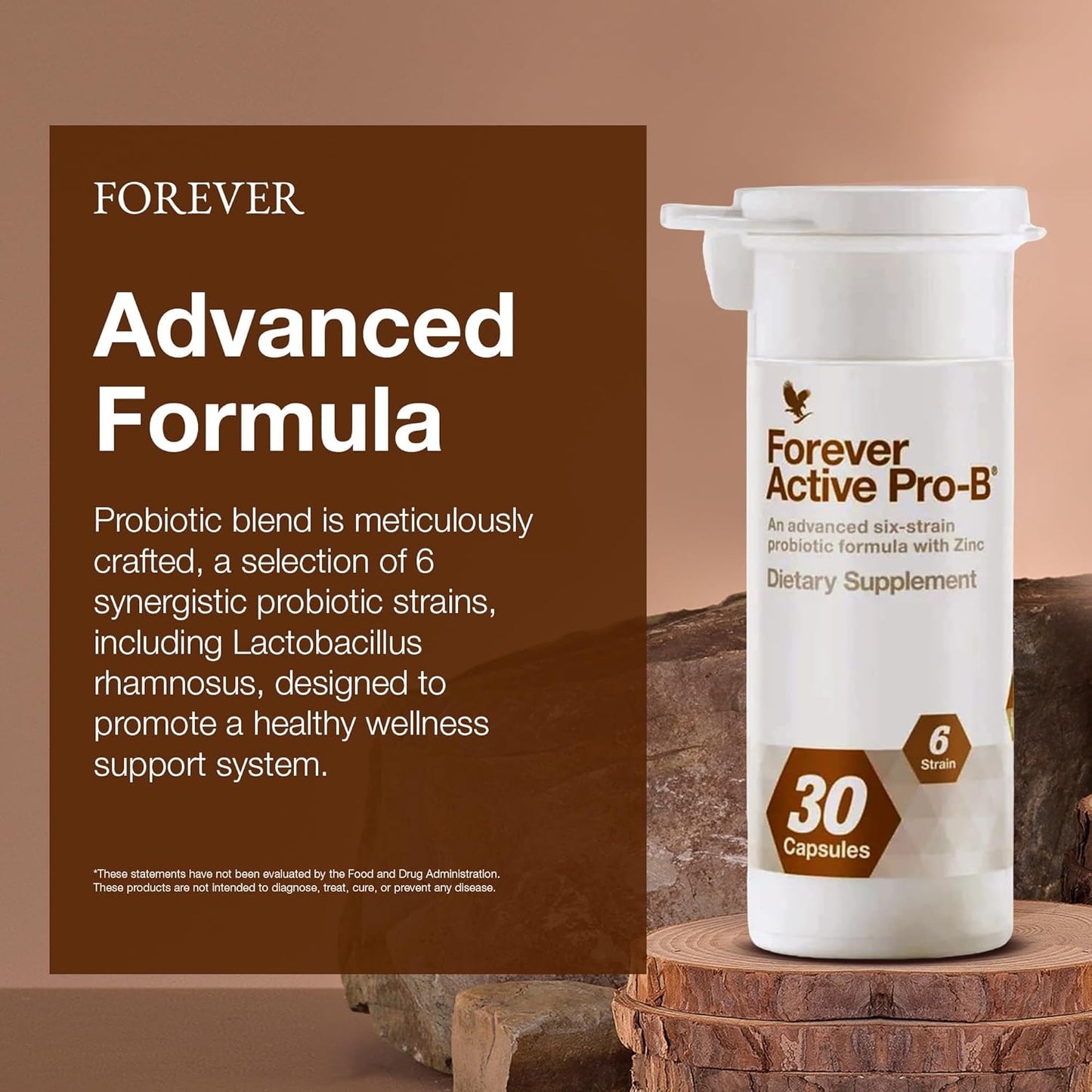 Forever Living Active Pro-B: Advanced Probiotic with 8 Billion CFU, 6 Strains - Soy & Gluten-Free - 30 Capsules