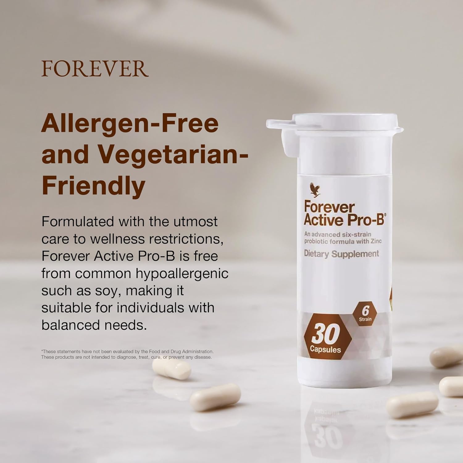 Forever Living Active Pro-B: Advanced Probiotic with 8 Billion CFU, 6 Strains - Soy & Gluten-Free - 30 Capsules