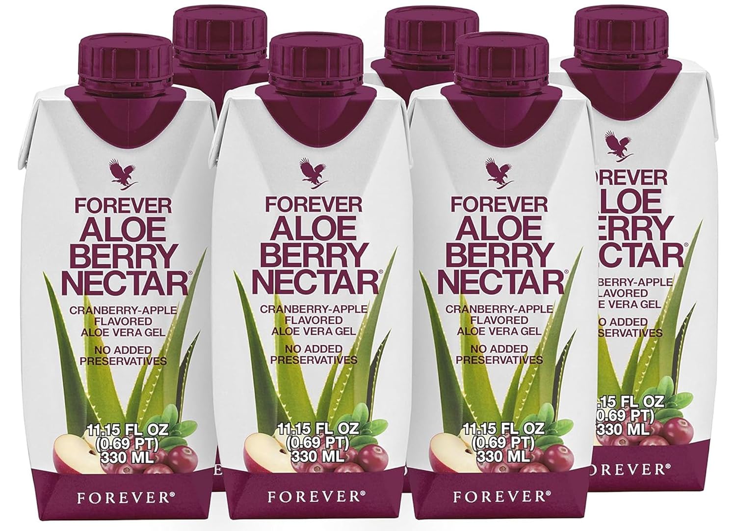 Forever Living Aloe Berry Nectar - 90.7% Pure Aloe Vera Gel with Cranberries and Apples - 1L (Pack of 6) - No Preservatives