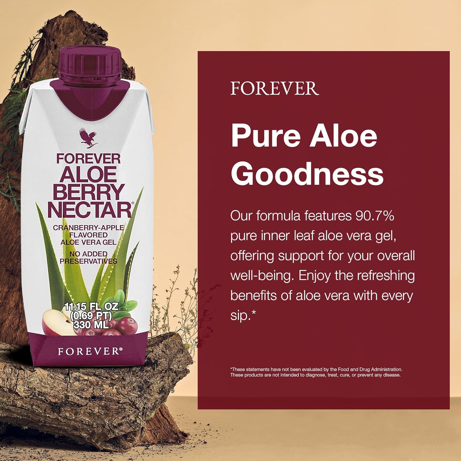 Forever Living Aloe Berry Nectar - 90.7% Pure Aloe Vera Gel with Cranberries and Apples - 1L (Pack of 6) - No Preservatives