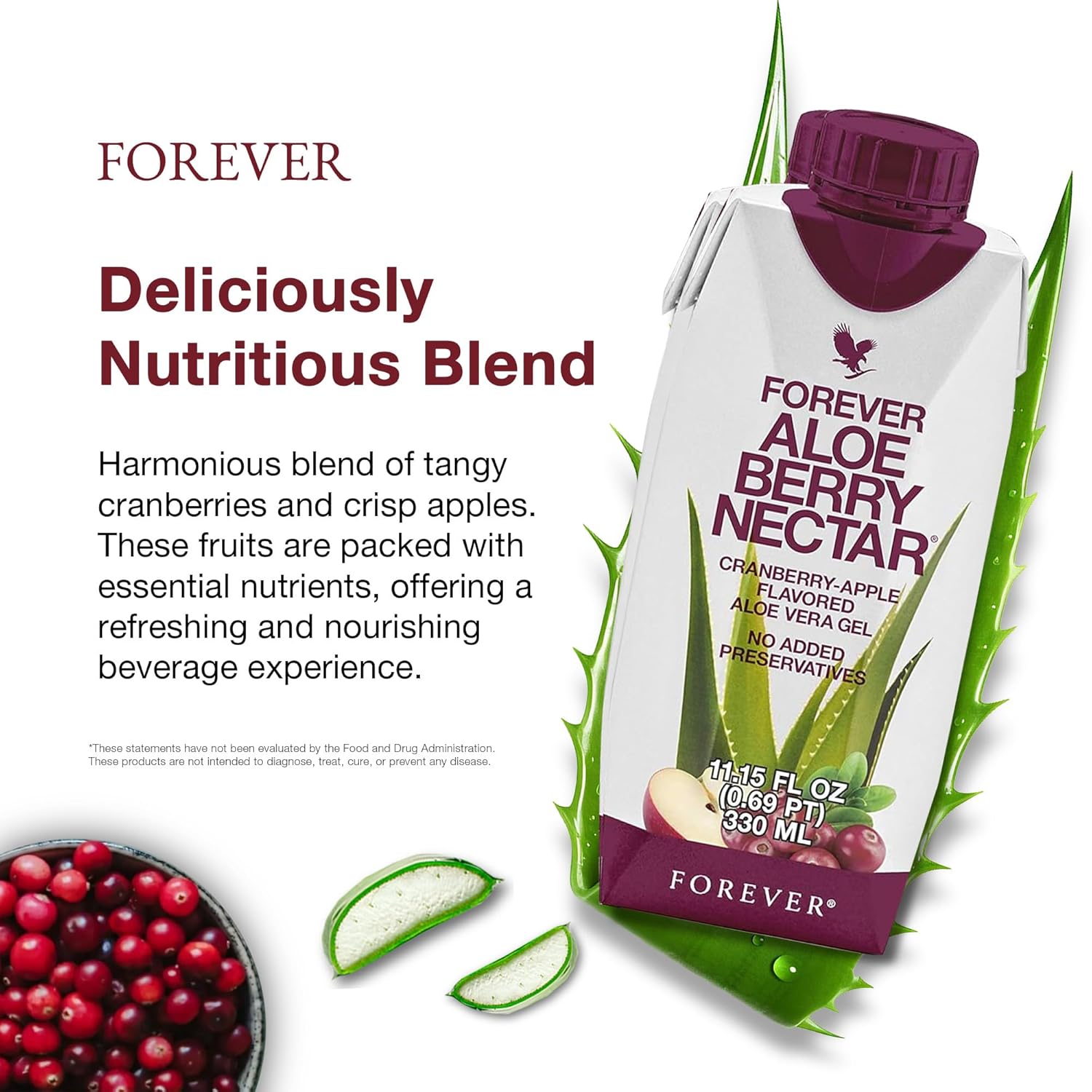 Forever Living Aloe Berry Nectar - 90.7% Pure Aloe Vera Gel with Cranberries and Apples - 1L (Pack of 6) - No Preservatives