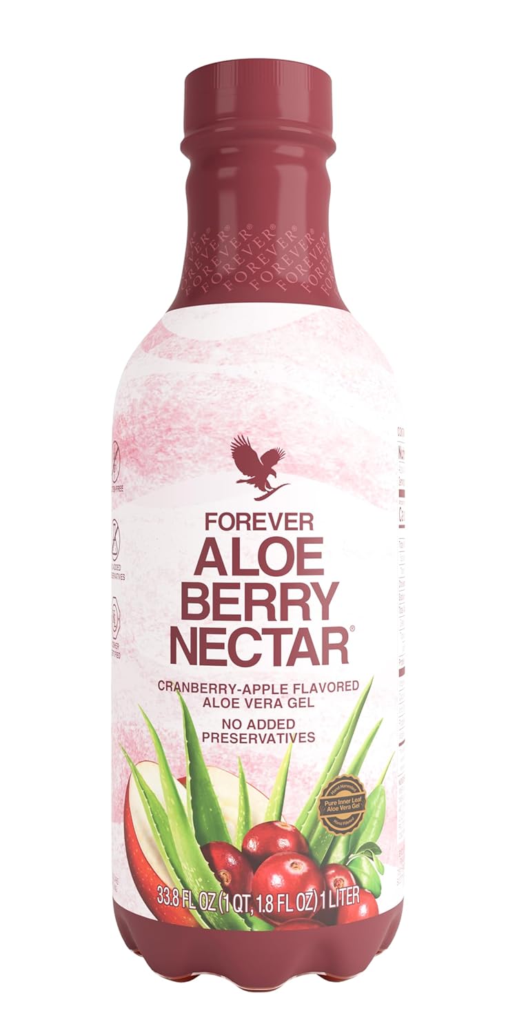 Forever Living Aloe Berry Nectar - Pure Aloe Vera Gel with Cranberries and Apples, 1L Bottle, No Preservatives - 90.7% Aloe