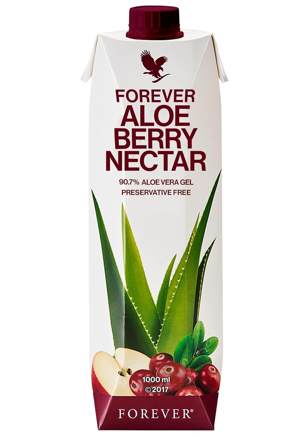 Forever Living Aloe Berry Nectar - Pure Aloe Vera Gel with Cranberries and Apples, 1L Bottle, No Preservatives - 90.7% Aloe
