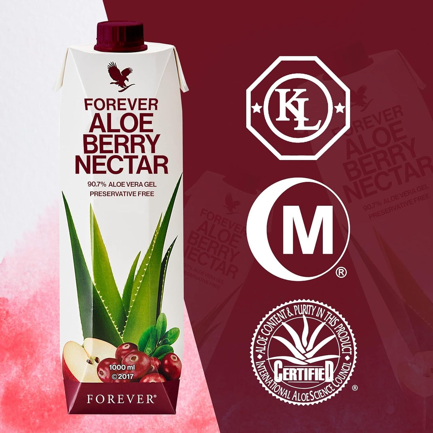 Forever Living Aloe Berry Nectar - Pure Aloe Vera Gel with Cranberries and Apples, 1L Bottle, No Preservatives - 90.7% Aloe