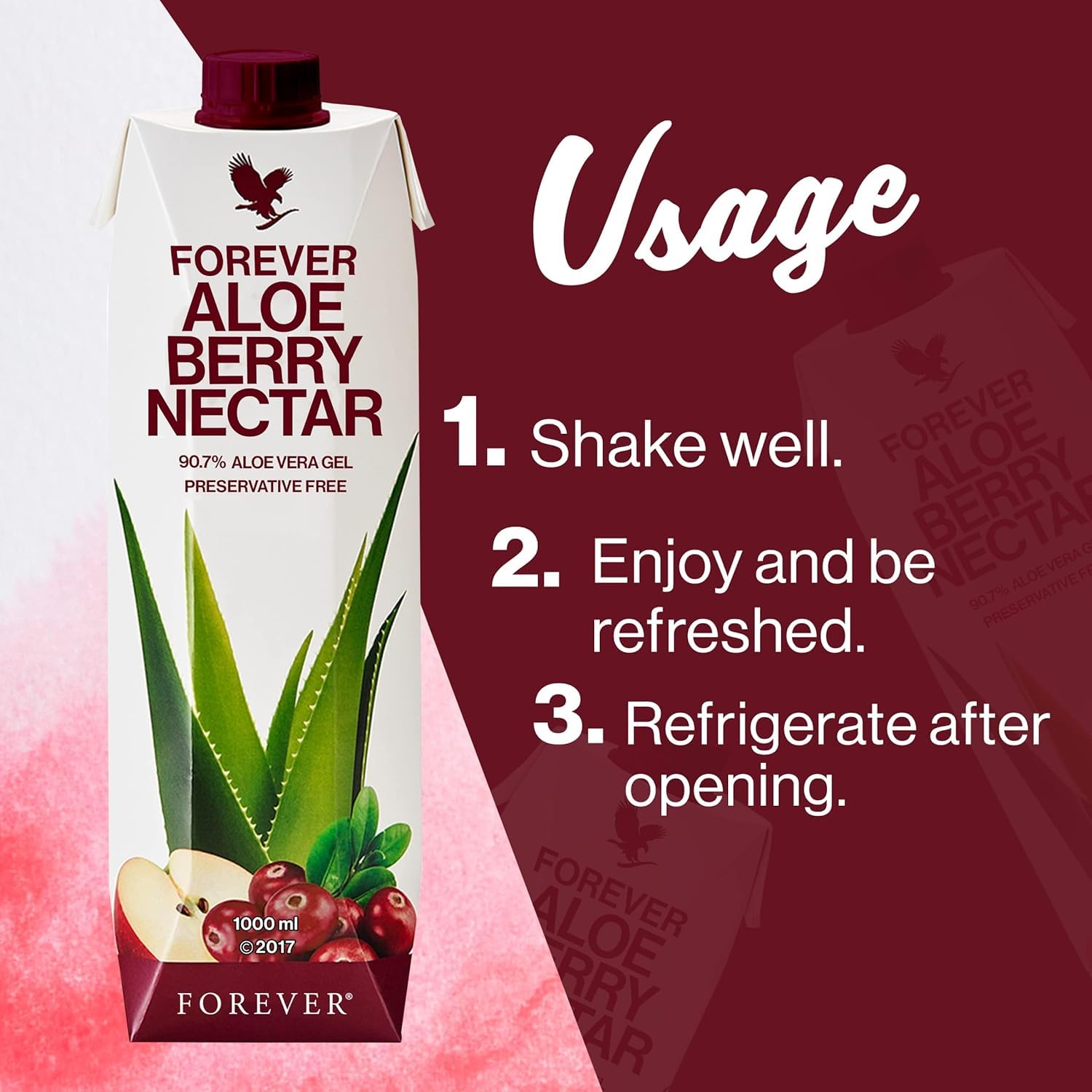 Forever Living Aloe Berry Nectar - Pure Aloe Vera Gel with Cranberries and Apples, 1L Bottle, No Preservatives - 90.7% Aloe