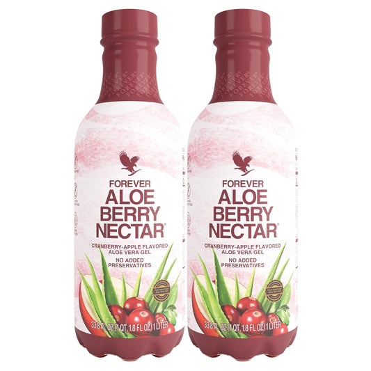Forever Living Aloe Berry Nectar Juice - 90.7% Pure Aloe Vera Gel with Cranberries and Apples - No Preservatives - 1L x 2 Pack