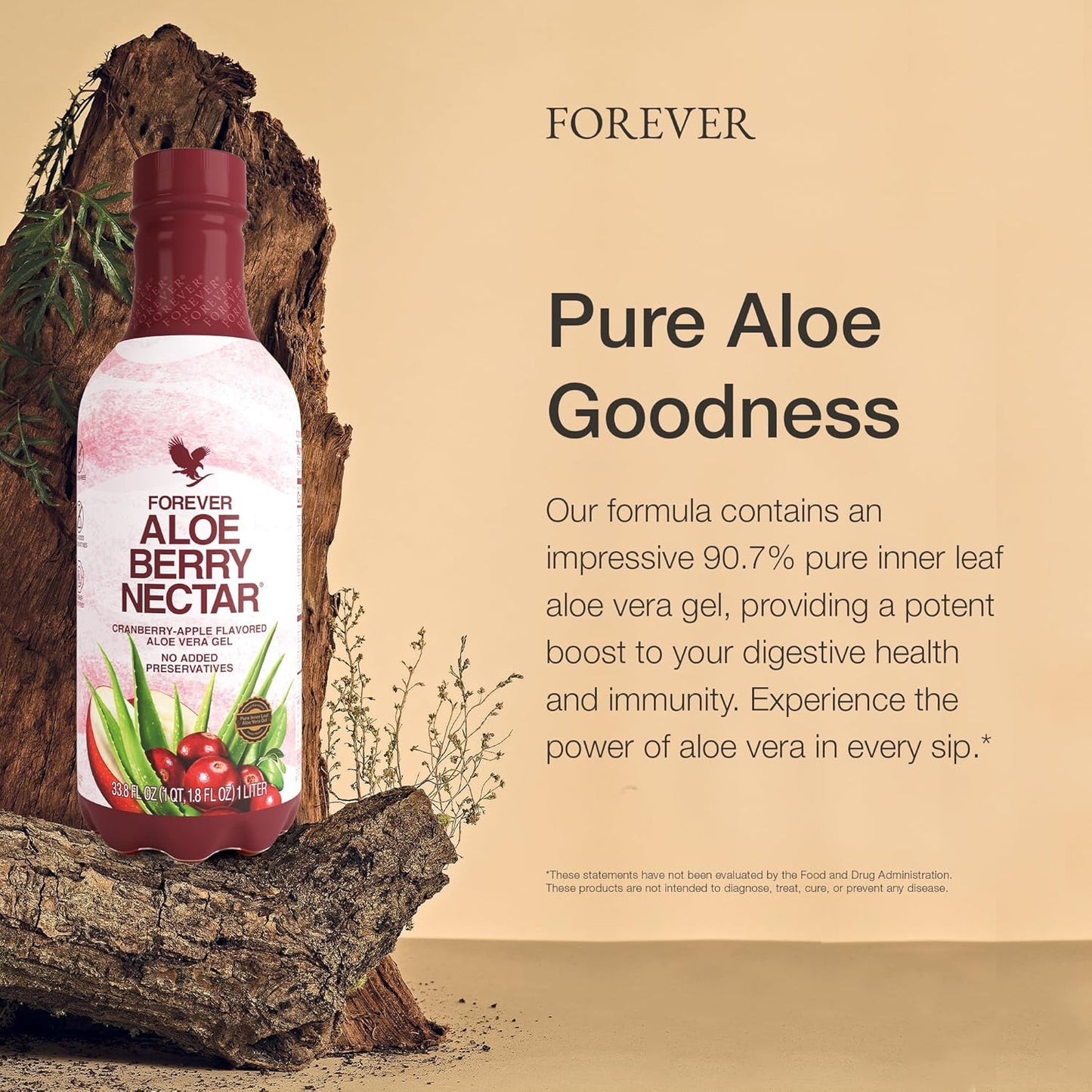 Forever Living Aloe Berry Nectar Juice - 90.7% Pure Aloe Vera Gel with Cranberries and Apples - No Preservatives - 1L x 2 Pack