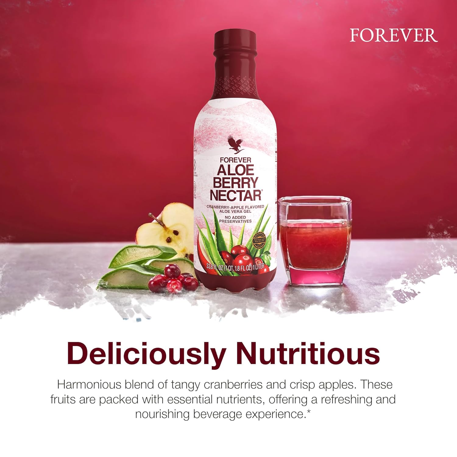 Forever Living Aloe Berry Nectar Juice - 90.7% Pure Aloe Vera Gel with Cranberries and Apples - No Preservatives - 1L x 2 Pack