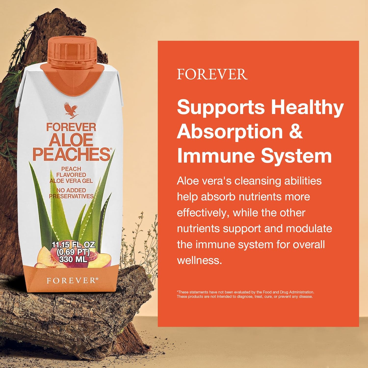 Forever Living Aloe Peaches Drink - Boosts Digestion, Immunity, Energy - Vegan, Gluten-Free - 6 Pack