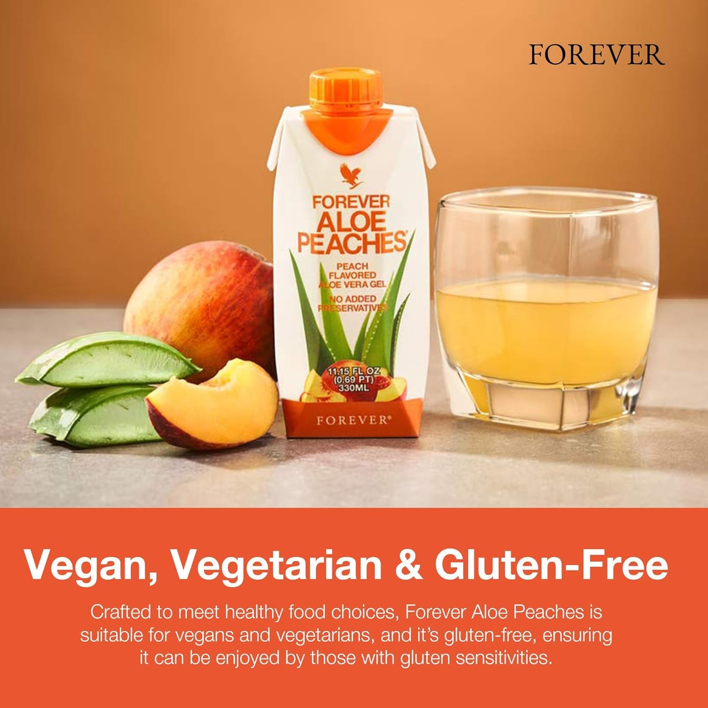 Forever Living Aloe Peaches Drink - Boosts Digestion, Immunity, Energy - Vegan, Gluten-Free - 6 Pack