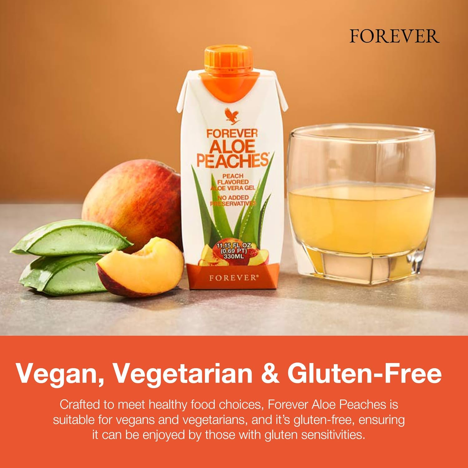 Forever Living Aloe Peaches Drink - Boosts Digestion, Immunity, Energy - Vegan, Gluten-Free - 6 Pack