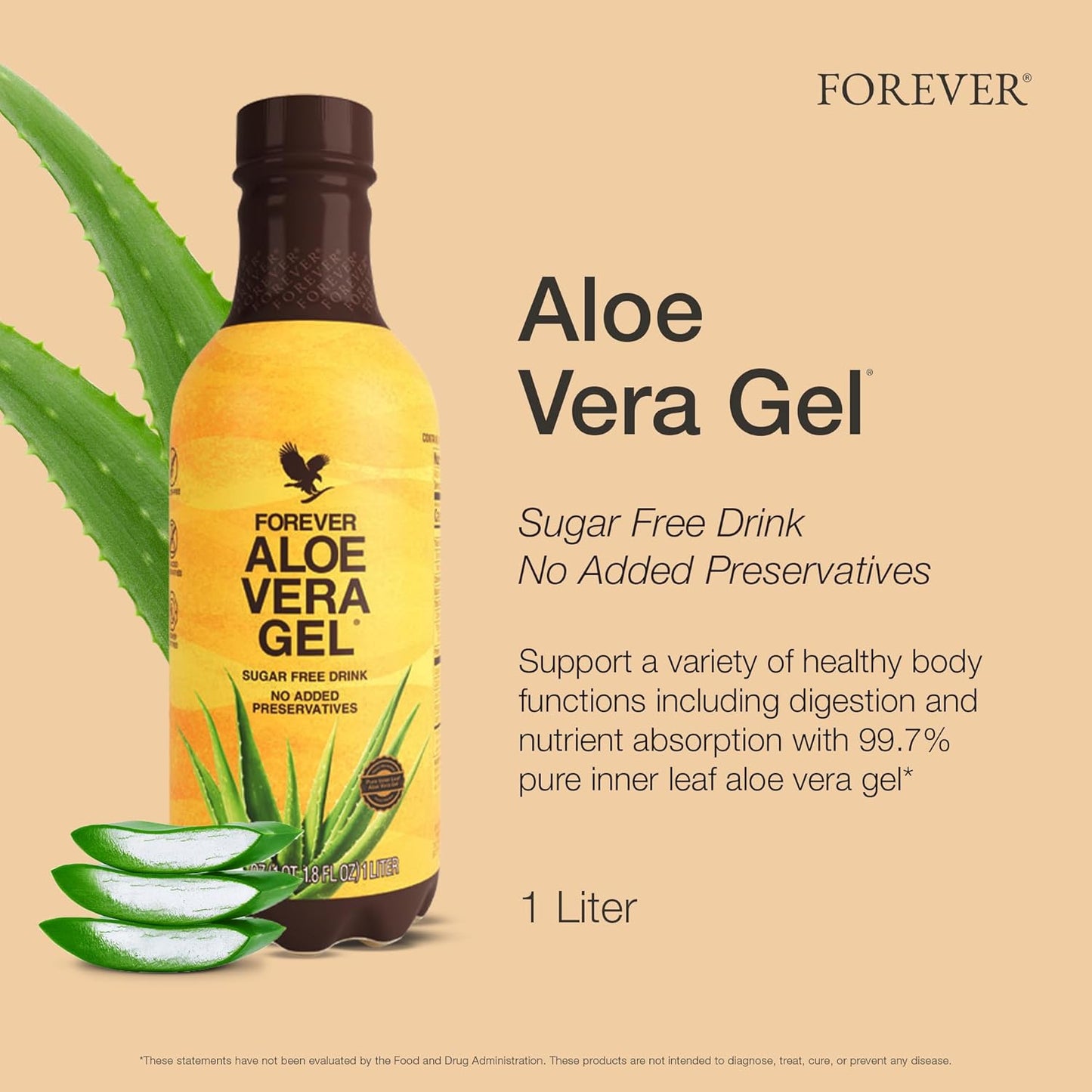 Forever Living Aloe Vera Gel - Pure Inner Leaf Juice, 99.7% Aloe Content, Preservative-Free - 33.8 fl oz
