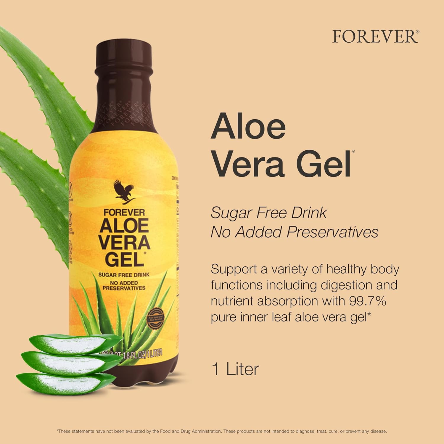 Forever Living Aloe Vera Gel - Pure Inner Leaf Juice, 99.7% Aloe Content, Preservative-Free - 33.8 fl oz