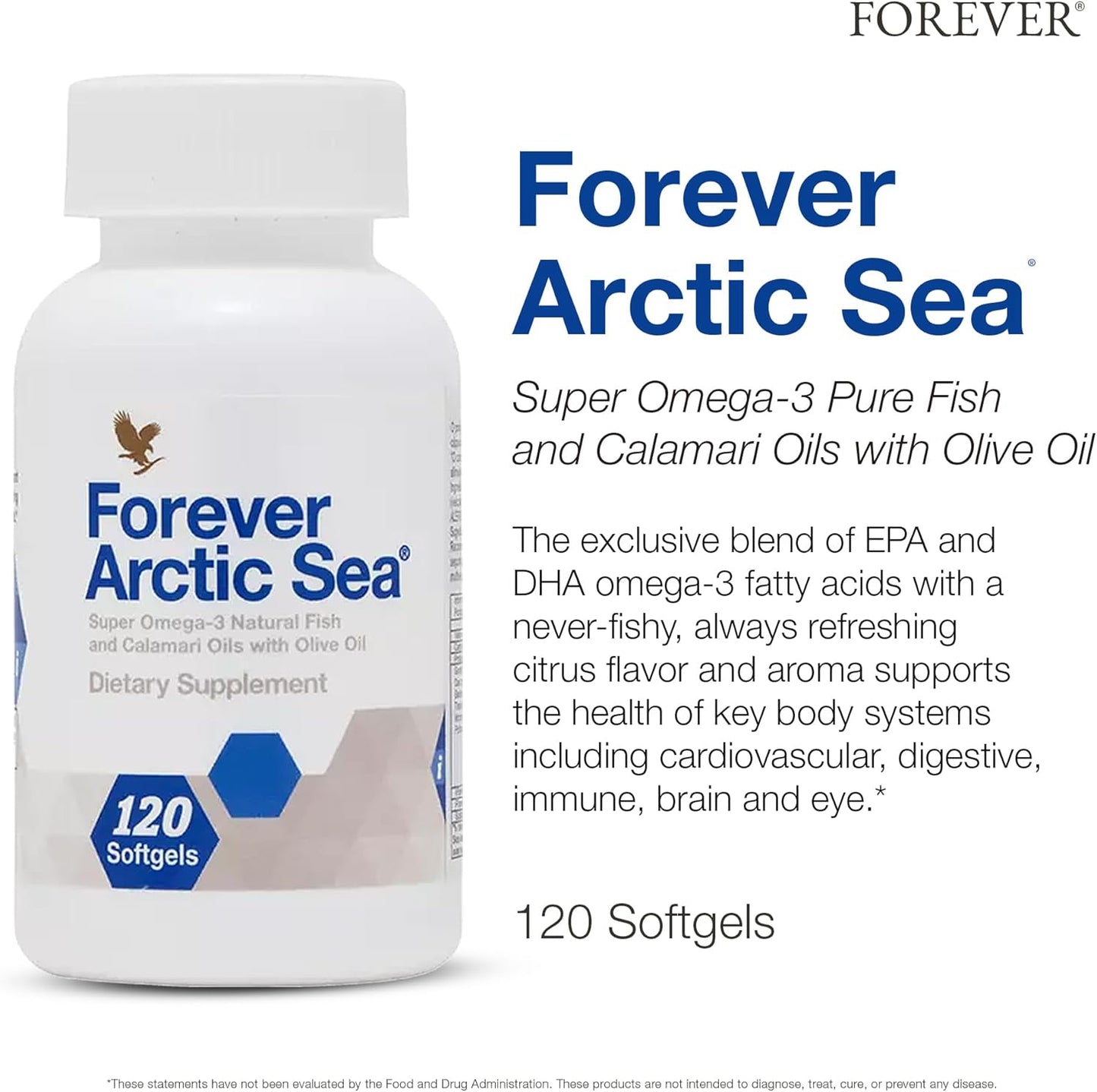 Forever Living Arctic Sea Omega-3 Softgels - EPA and DHA Fatty Acid Supplement for Heart, Brain, and Eye Health - Gluten-Free - 120 Count