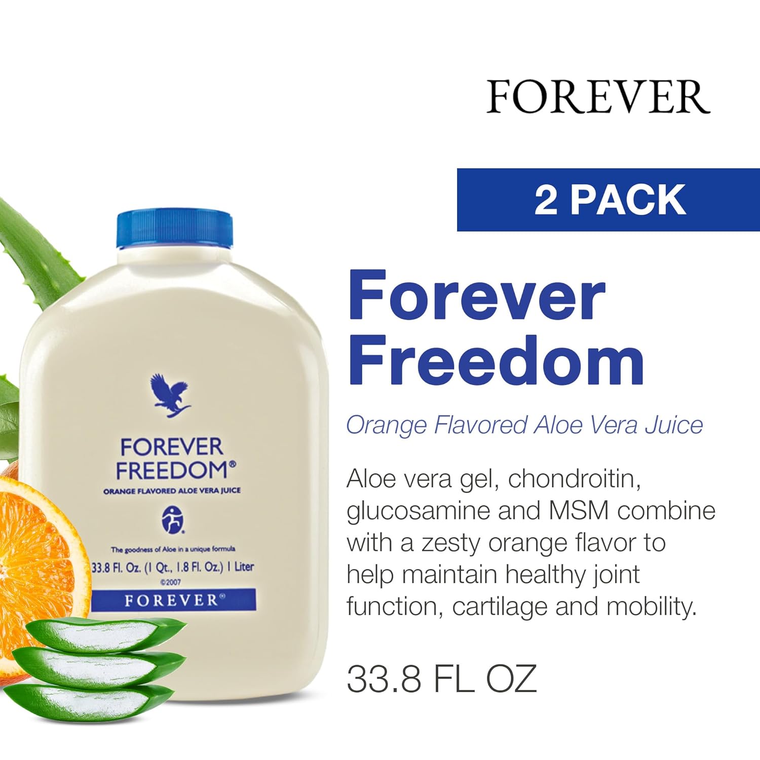 Forever Living Forever Freedom Orange - Joint Support with Aloe Vera, Glucosamine, and Chondroitin - Gluten-Free 33.8 fl oz (2-Pack)