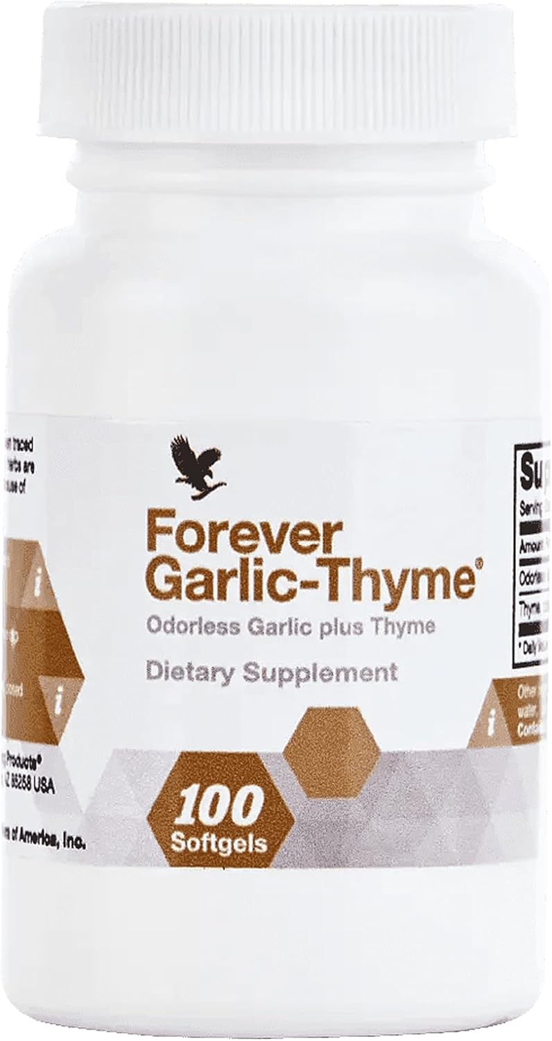 Forever Living Garlic-Thyme Softgels - Cardiovascular Health & Immunity Support - 1000mg, 100ct - Odorless, Gluten-Free
