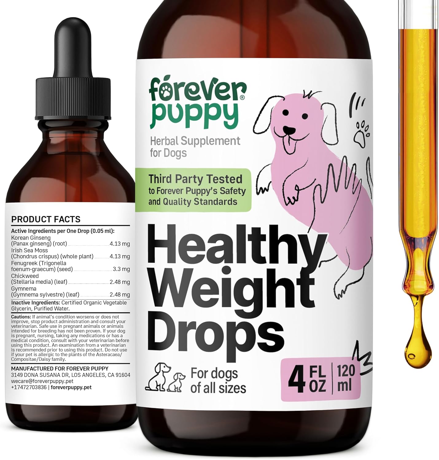 Forever Puppy Weight Management Drops - Dog Food Supplement with Irish Sea Moss, Ginseng, and Fenugreek - Energy Support for All Breeds - 4 fl oz