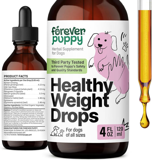 Forever Puppy Weight Management Drops - Dog Food Supplement with Irish Sea Moss, Ginseng, and Fenugreek - Energy Support for All Breeds - 4 fl oz