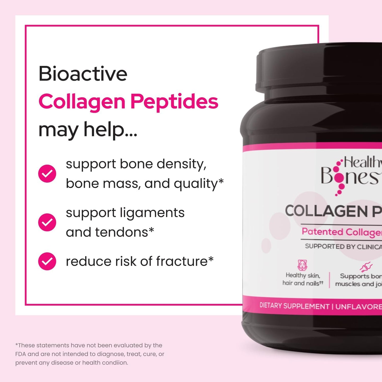 FORTIBONE Collagen Peptides for Bone Health, Joints, Skin, Hair, Nails | Hydrolyzed Anti-Aging Formula with Fortigel, Verisol | 30 Servings