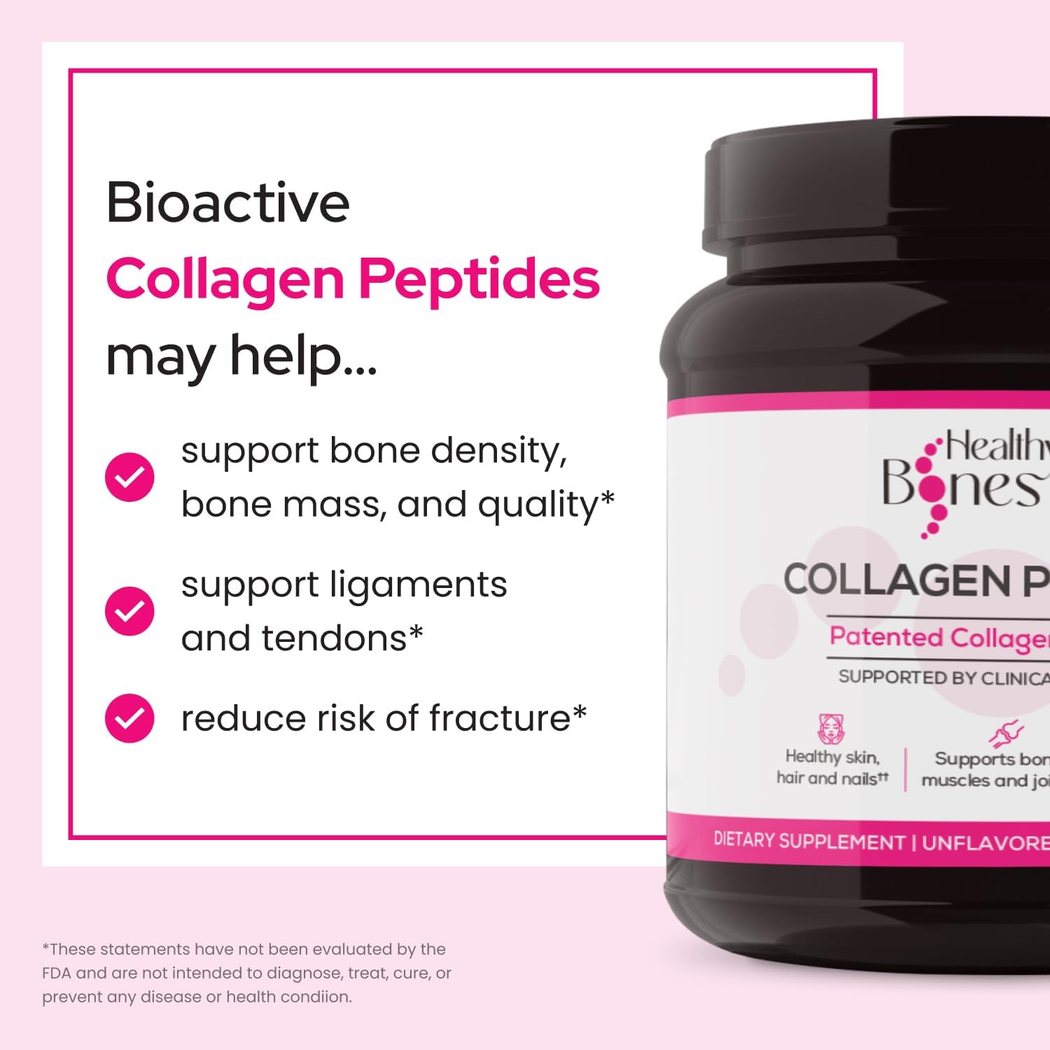 FORTIBONE Collagen Peptides for Bone Health, Joints, Skin, Hair, Nails | Hydrolyzed Anti-Aging Formula with Fortigel, Verisol | 30 Servings