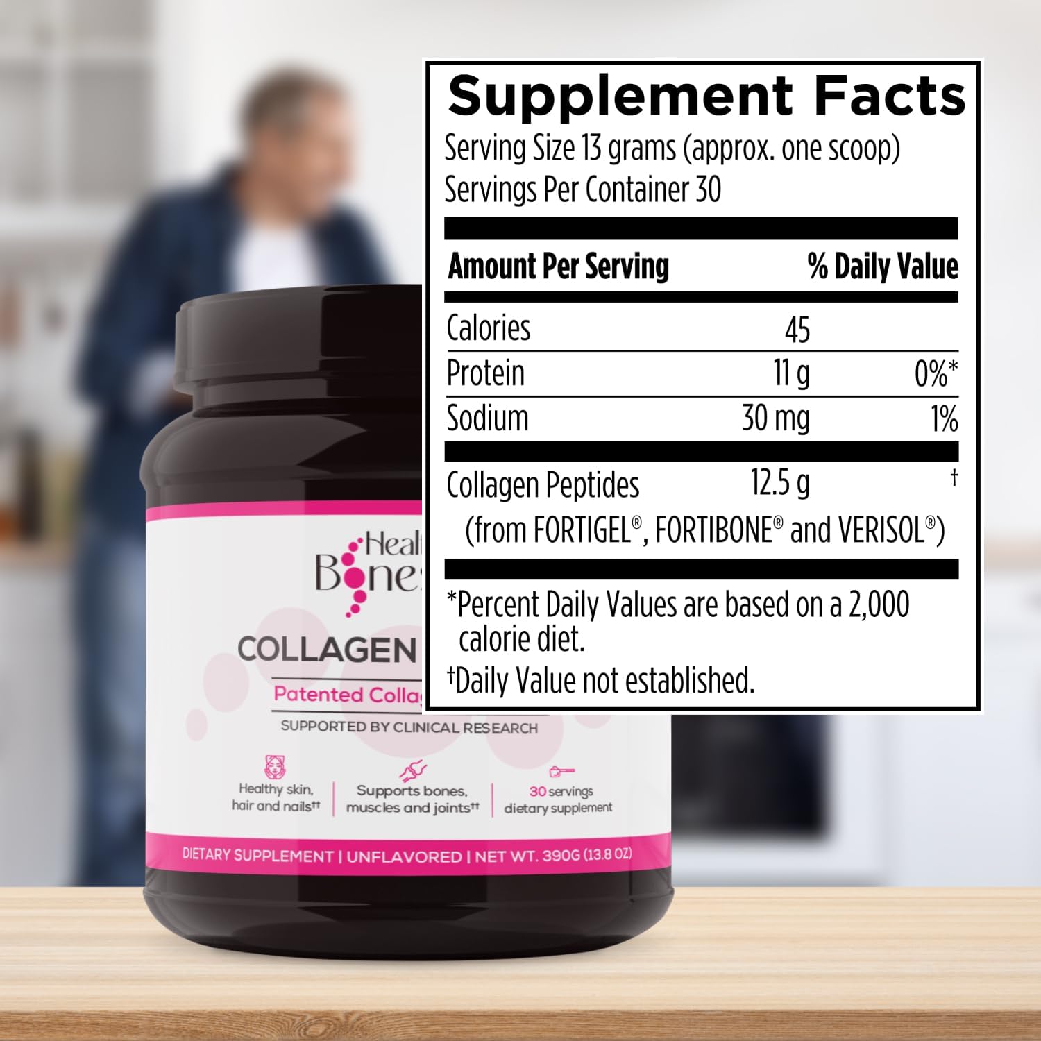 FORTIBONE Collagen Peptides for Bone Health, Joints, Skin, Hair, Nails | Hydrolyzed Anti-Aging Formula with Fortigel, Verisol | 30 Servings