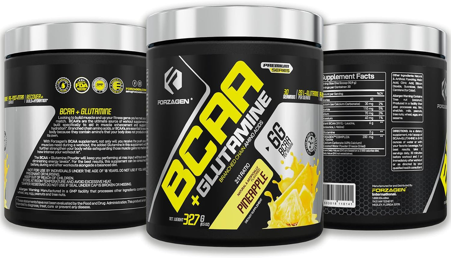 Forzagen BCAAs Powder: Branched Chain Amino Acids with Glutamine for Lean Energy and Muscle Recovery - 30 Servings