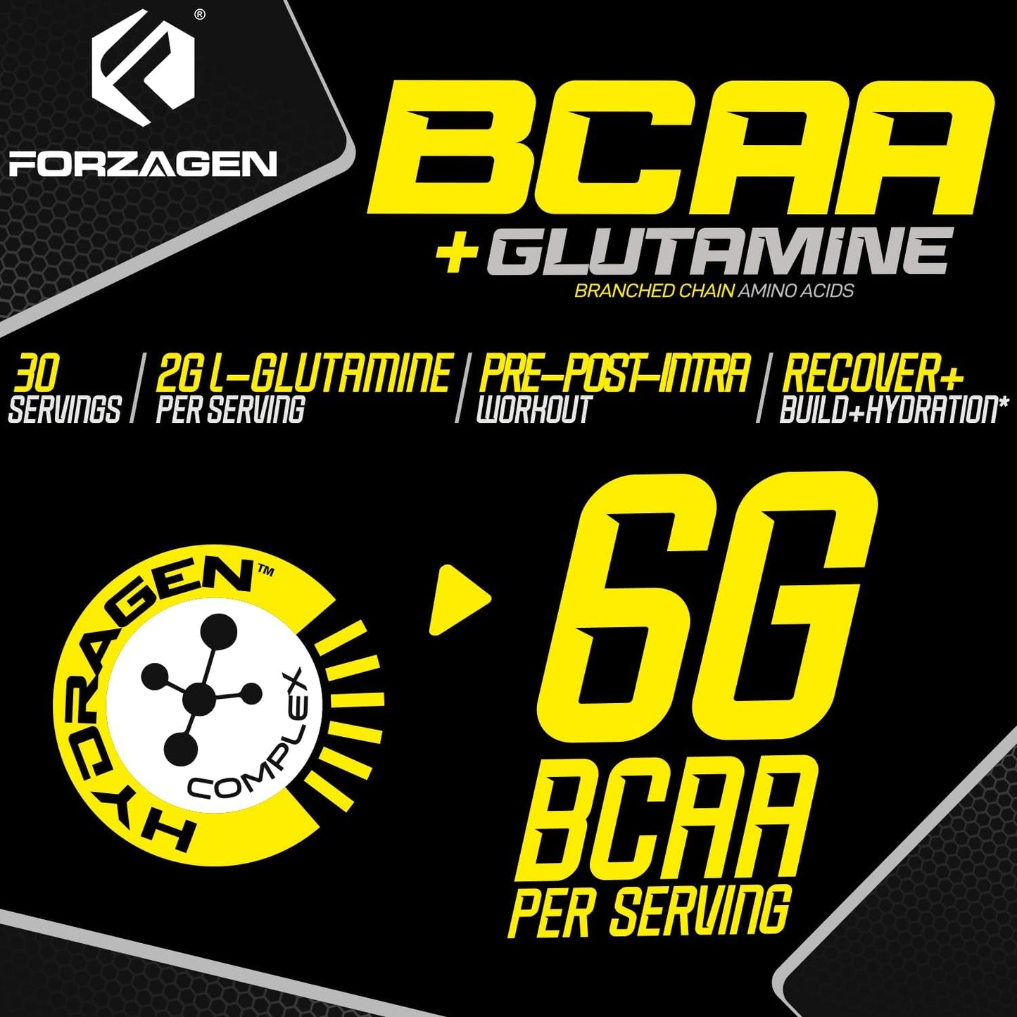 Forzagen BCAAs Powder: Branched Chain Amino Acids with Glutamine for Lean Energy and Muscle Recovery - 30 Servings
