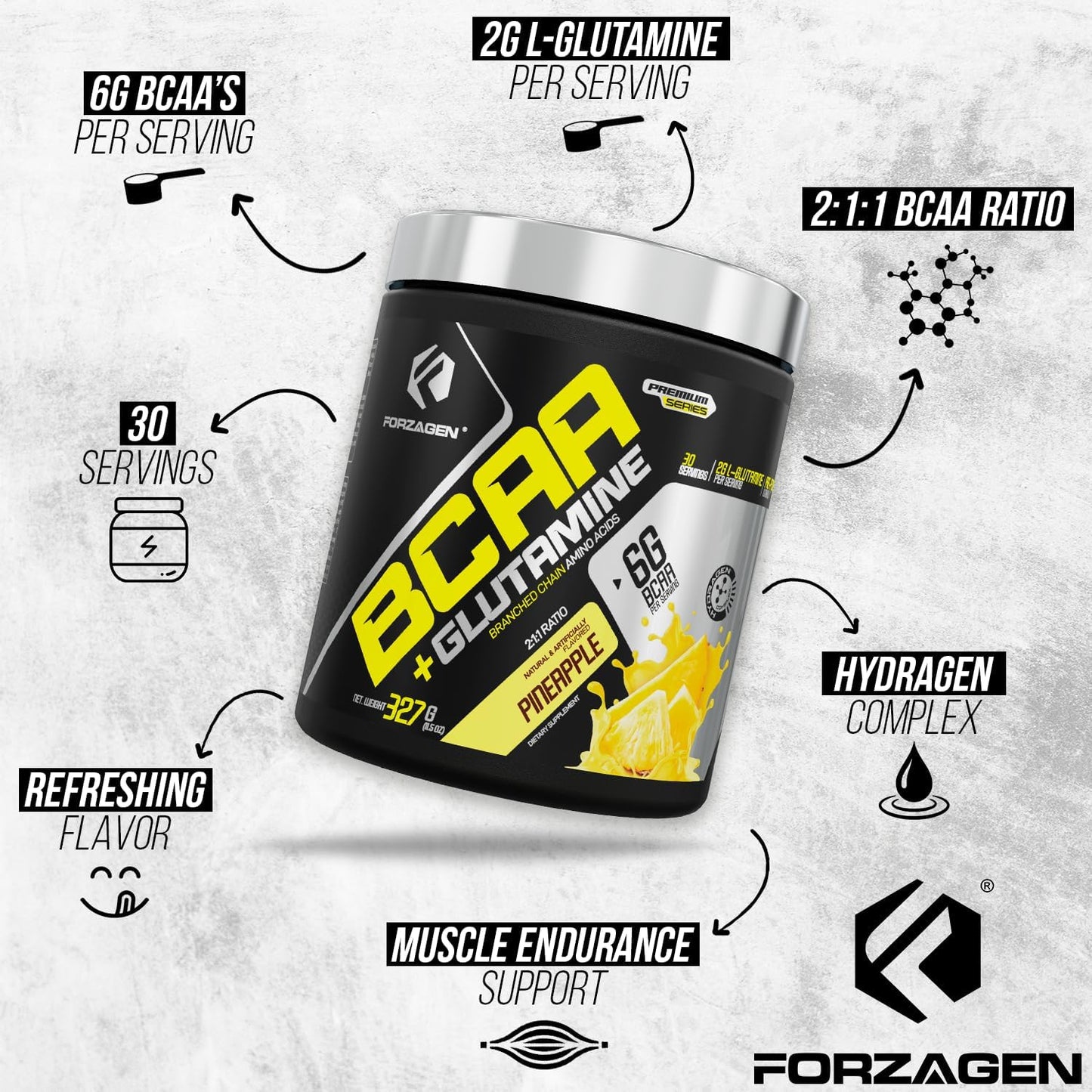 Forzagen BCAAs Powder: Branched Chain Amino Acids with Glutamine for Lean Energy and Muscle Recovery - 30 Servings