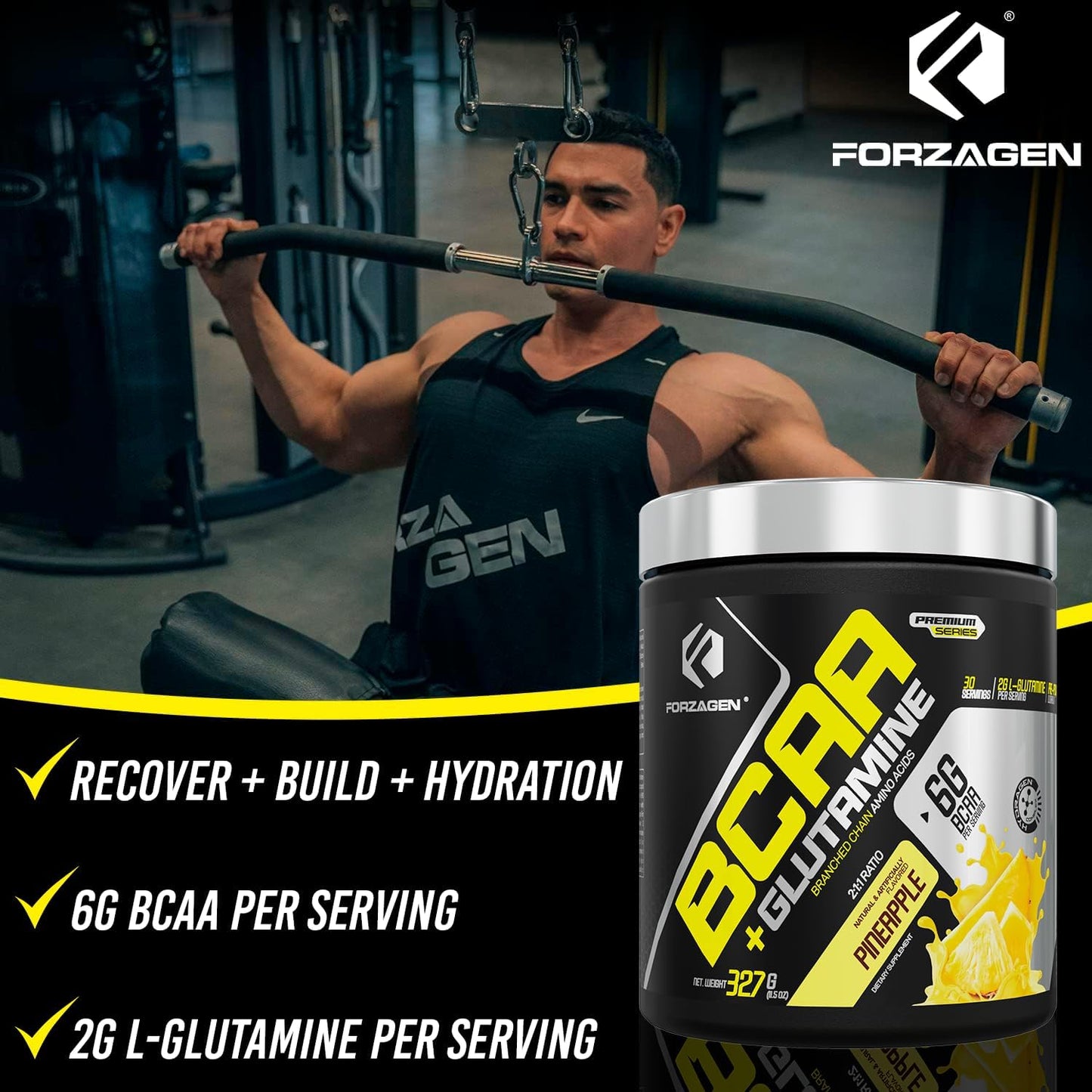 Forzagen BCAAs Powder: Branched Chain Amino Acids with Glutamine for Lean Energy and Muscle Recovery - 30 Servings