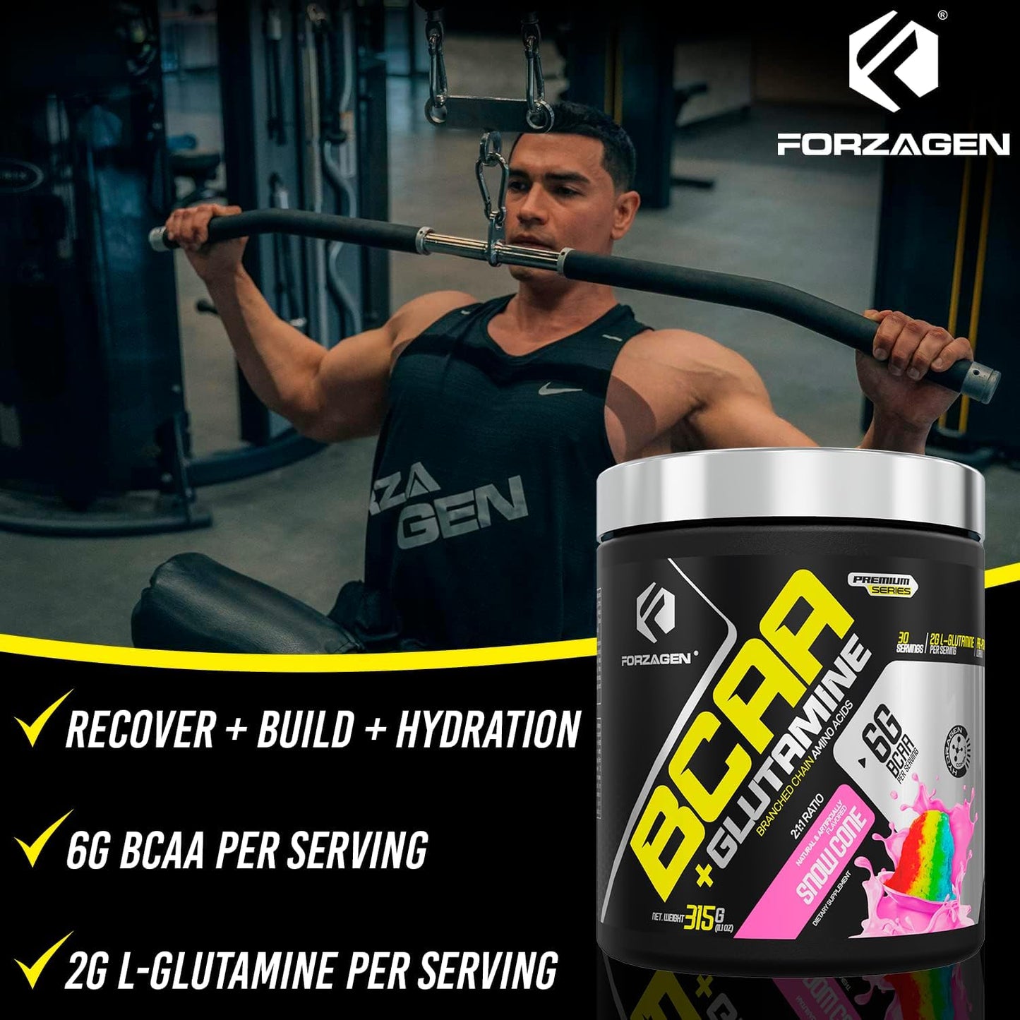 Forzagen BCAAs Powder with Glutamine - BCAA Supplements for Lean Energy, Muscle Recovery - 30 Servings