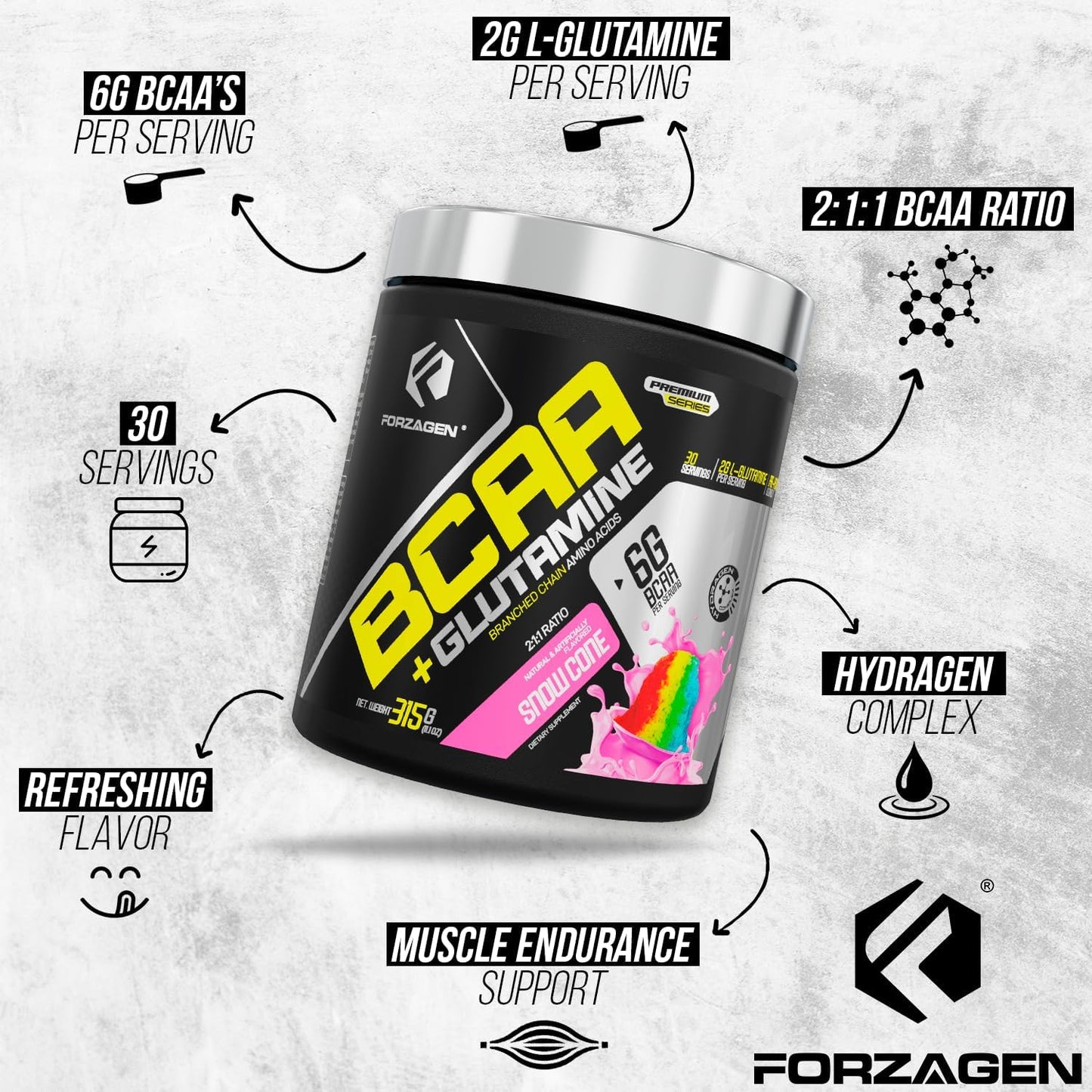 Forzagen BCAAs Powder with Glutamine - BCAA Supplements for Lean Energy, Muscle Recovery - 30 Servings
